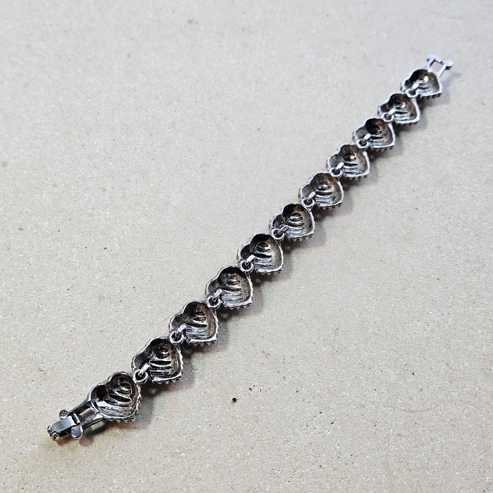 Vintage 90s Silver Tone Puffed Ribbed Heart Link Bracelet Jewelry Brighton - Picture 5 of 5